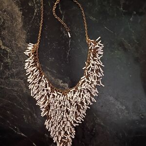 Chic Gold and White Fringe Necklace